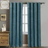 2 Pieces Plain Dyed Velvet Eyelet Curtains-Slate Blue